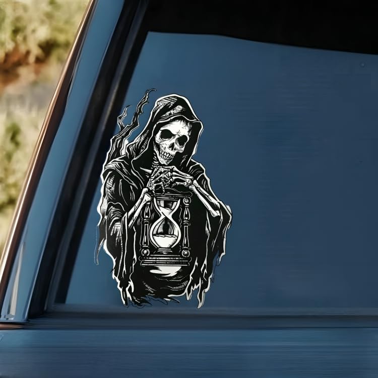 Image of Grim Reaper Holding Hourglass Tattoo Vinyl Bumper Decal Sticker for Windows, Cars, SUVs, Bikes, Laptops, Notebooks etc Waterproof (10 inch Inch)