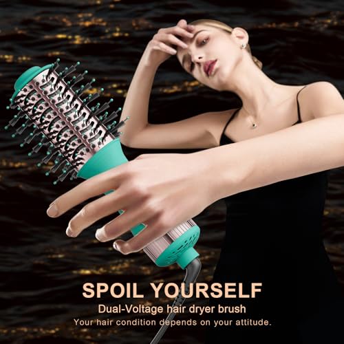 Image of Travel Blow Dryer Brush, Dual Voltage Hair Dryer Brush - Cepillo Secador De Cabello 2 inch Oval Size Hair Curler & Straightener Portable Mini Hair Styling Tools (Auto Dual Voltage & No Converter Needed)
