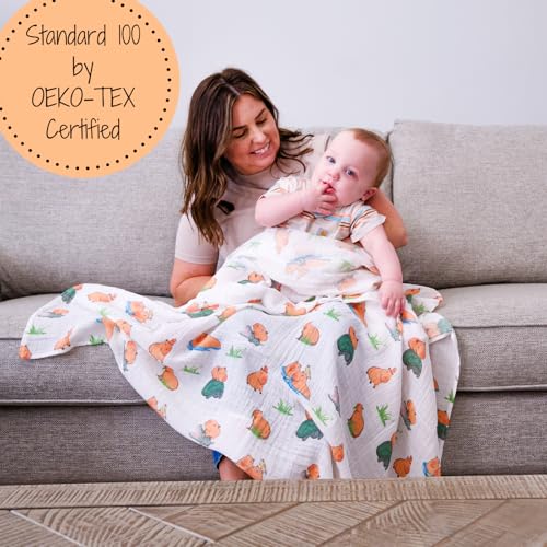 Image of LollyBanks Swaddle Blanket, 100% Cotton Muslin Swaddle Blankets, Neutral Swaddle Blanket 47 x 47 Inches, Baby Blanket for Boys and Girls, Baby Essentials, Registry (Capybara Print)