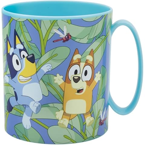 ILS I LOVE SHOPPING Taza de plástico 350 ml para microondas con mango para niños, desayuno sin BPA (Bluey) Cover