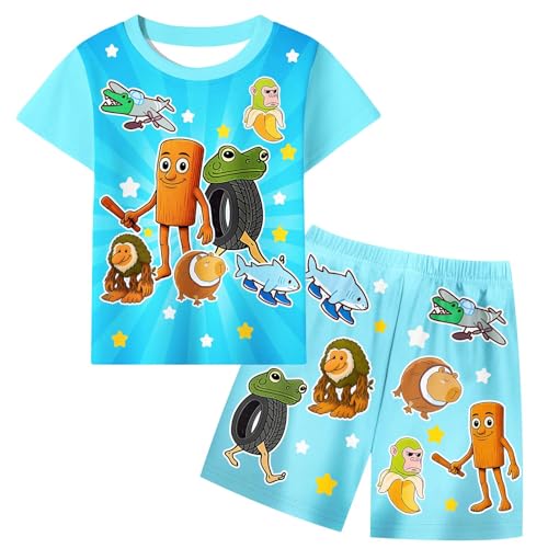 HNLAZJL Boys 2PCS Brain Summer Shorts Set Cartoon Short Sleeve T-Shirt and Pants Clothes Outfits for Kids 5-12 Years