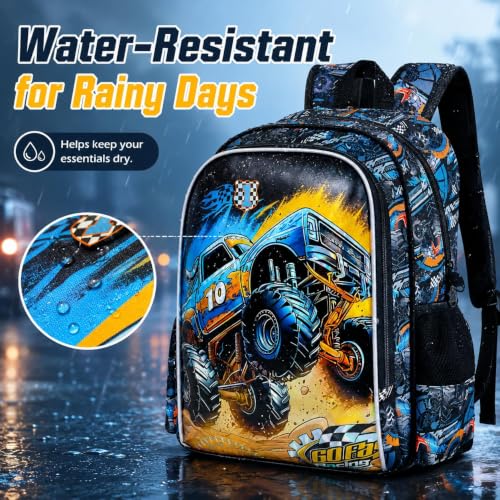 Image of Truck backpack, 16 inch Boys Cars Kids Bookbag with Lunch Box, 3Pcs School Backpacks for Elementary Preschool Kindergarten (Black)