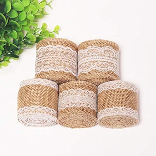 Image of MorningVale Hessian White Lace Burlap Craft Ribbon For Vintage Wedding Home Decor (2Pcs)