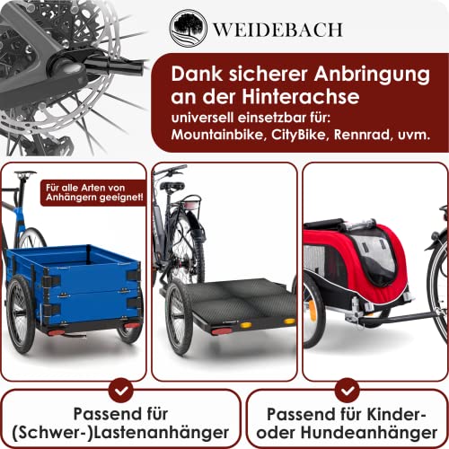 WEIDEBACH® Stabile Fahrradanhänger Kupplung mit Sicherungsstift schwarz, hohe Fahrstabilität, Fahrrad Anhängerkupplung für jeden Standard-Kinderwagen, Anhängerkupplung Fahrrad verhindert Hochschaukeln