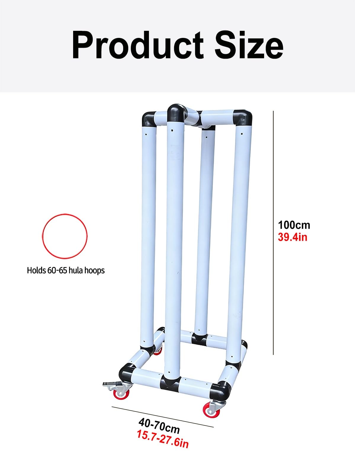 Supporto per Hula Hoop Carrello portaoggetti per hula hoop - Organizer per hula hoop in PVC con ruote, supporto salvaspazio per studio yoga, palestra e casa