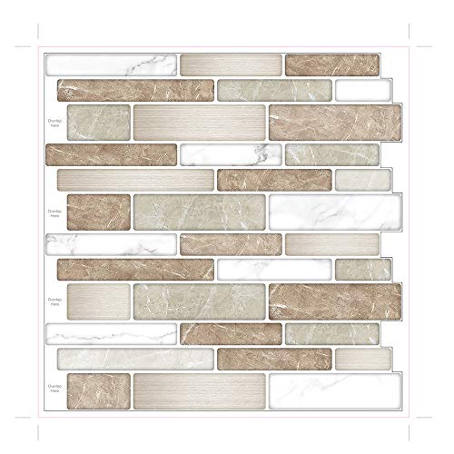 Art3d Lot de 10 Pièces Carrelage Adhésif Marron avec Motif Marbre,Crédence Cuisine en Vinyle Effet Mosaïque,Papier pient 3d,30x 30cm