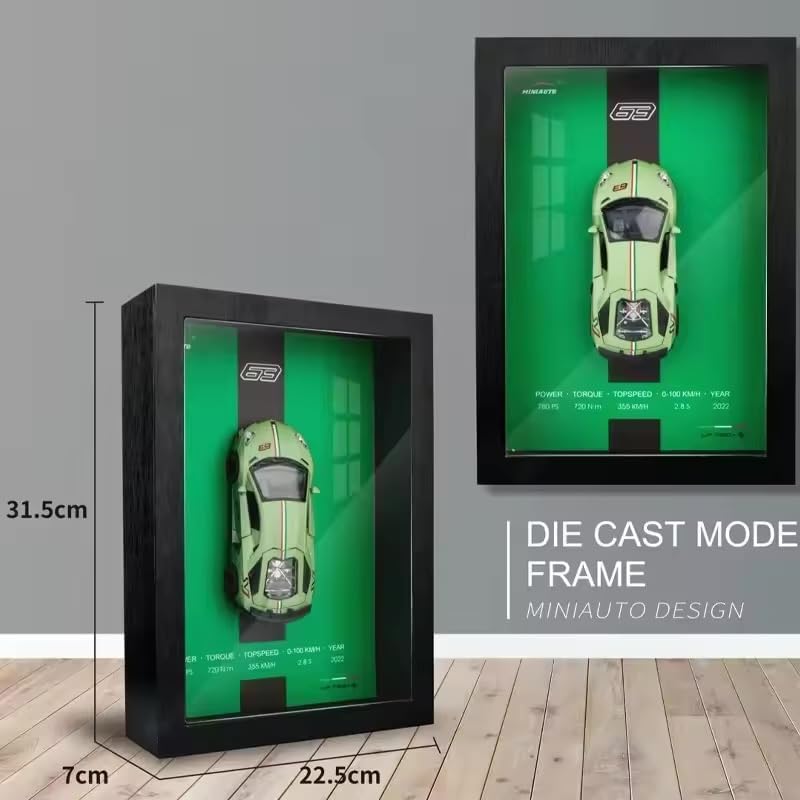 Image of Worshiper 3D Car Frame Wall Art Wooden Hanging Painting Frame with Removable Die-Cast Cars, Lights & Sounds Pull-Back Action & Opening Doors Collectible Display for Car Decoration (1:32 Ford Mustang Shelby)