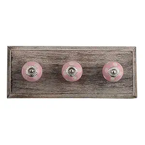 IndianShelf Handmade Etched Coat Hooks Dot Key Hangers Holders Wall Hanging Mount Hat Mug Kitchen Utensils Bathroom (Wooden_Pink_4 Inches)-2 Piece