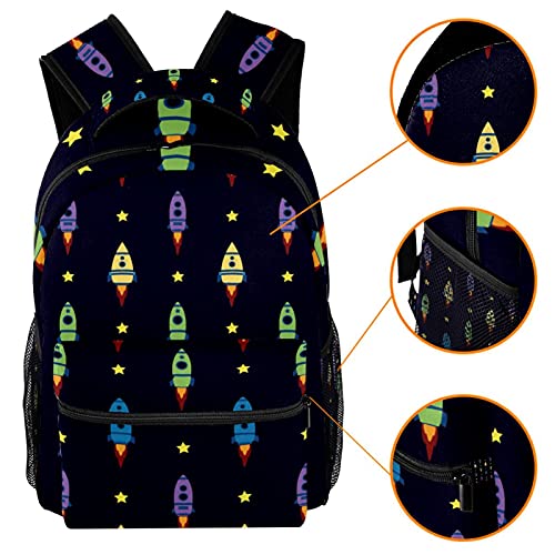 Sac à dos décontracté pour homme bleu au motif vaisseau spatial multicolore