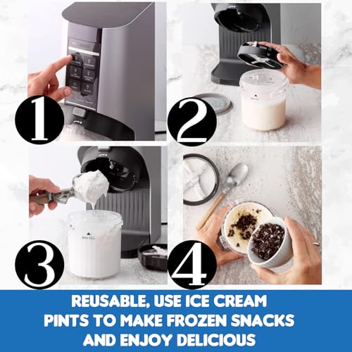 Image of Creami Breeze Pints and Lids for Ninja, 16oz Creamer Cups Storage Containers Holder Can Canisters Replacement Accessories for NC100 NC200 NC201 CN205A Ice Cream Maker Airtight BPA-Free Dishwasher Safe