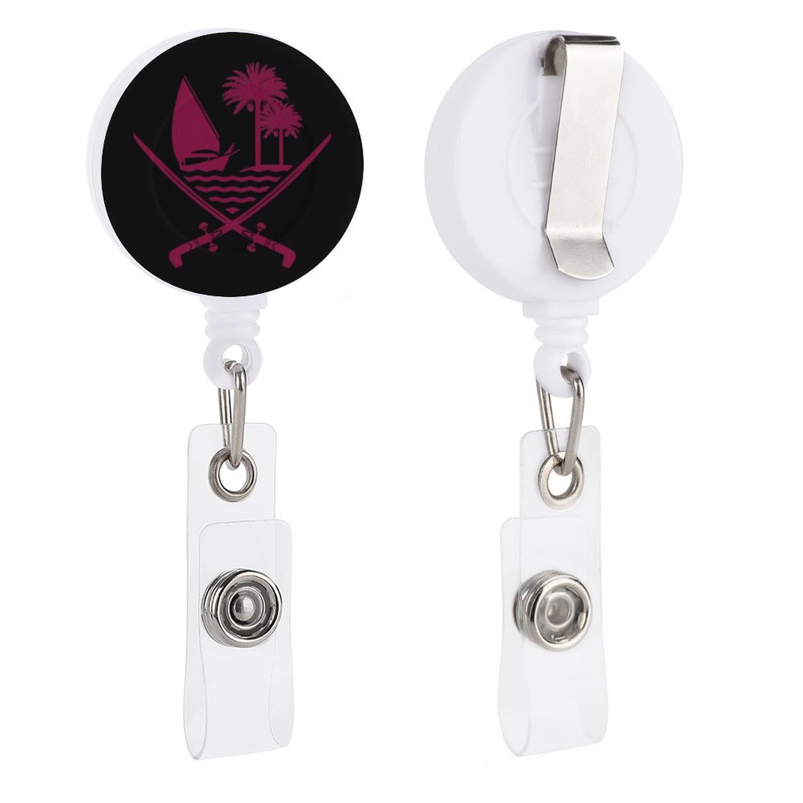 Emblem of Qatar Fashion Badge Holder PP Plastic Badge Reel Cute Retractable Buckle Badge Clip