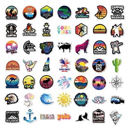 200Pcs Camping Stickers For Water Bottles, Outdoor Adventure Stickers Vinyl Waterproof Stickers Packs Laptop Decals Travel Hiking Stickers For Bike Bumper Suitcase Luggage Car Wilderness Nature #TOP3