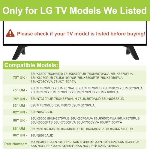 TV Base Stand for LG TV Legs, Only for 75UM7570PUD 75UM8070PUA 75UK6190PUB 75UK6500 75UK6570 82UM7570PUB 82UM8070PUA 86UK6500 86UK6570PUB 86UM8070AUB 86UM7570PUB Legs for LG TV Stand with Screw, Black