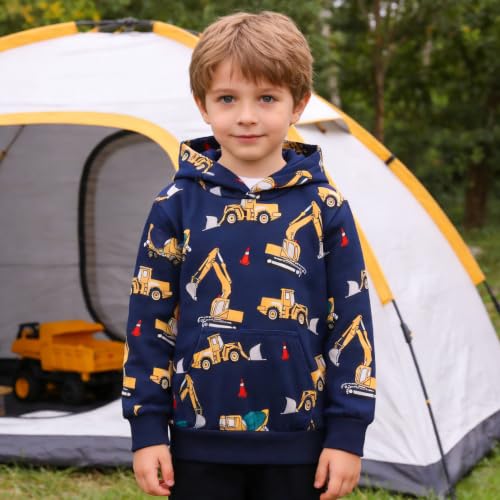 Image of Akyzic Baby Boys Dinosaurs Hoodie Boys Shark Pullover with Pocket Kids Truck Warm Sweatshirt Sweater