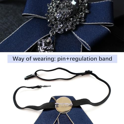 Image of Rhinestone Retro British Style Pre-tied Adjustable Fabric Ribbon Bow Tie for Women Men Uniform Necktie Bownot