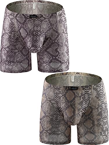 iKingsky Men's Snake Skin Pattern Long Leg Boxer Sexy Pouch Trunks Breathable Bulge Short Under Panties for Men