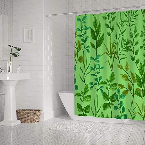 Rideau de douche en polyester feuilles vertes 180x150cm avec 12 crochets