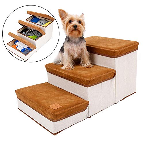 N/T Escalera para mascotas, escalera para gatos, escalera plegable para perros, 3 niveles de almacenamiento, para perros, cachorros de hasta 55 libras