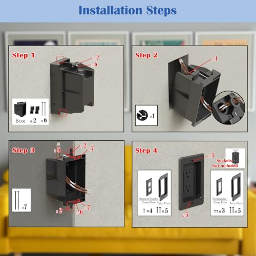 Image of Recessed Outlet /Electrical Box Single Gang, for Wall Mount TV, Antenna, Phone and Cable TV, Suitable for GFCI Outlet and Standard Outlet, for Old or New Construction (Black)