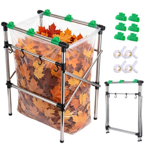 Foldable Leaf Bag Holder, 30-45 Gallon Stainless Steel Trash Bag Holder by Faelhacon - Used condition - US$27.82