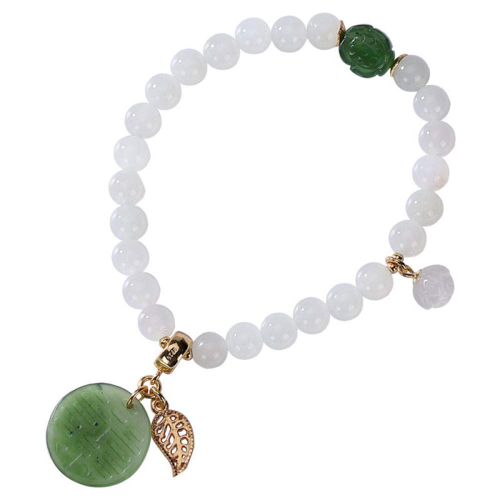 S925 Vintage Pulsera De Plata para Mujeres Hombres Happy Cadena Perlas De Jade Blanco Sencillo Y Simple Estilo Chino Personalidad Creativa Encanto Hermoso Regalo