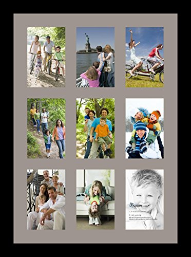 ArtToFrames Collage Photo Frame Single Mat with 9-4x6 Openings with Satin Black Frame and TV Grey mat.