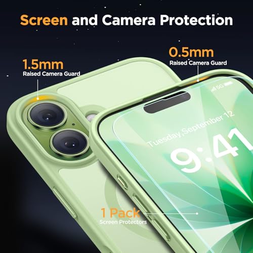 Image of Miracase Magnetic for iPhone 17 Case (Compatible with MagSafe) with Screen Protector Military-Grade Protection, Anti-Fingerprint Translucent Matte Phone Cover for iPhone 17 6.3 inch, Matcha Green