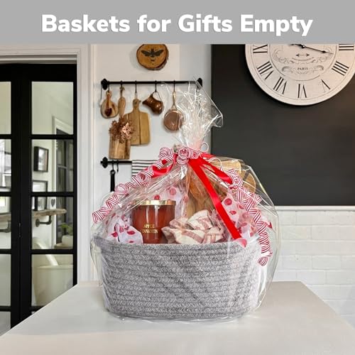 CHICVITA Storage Basket for Gifting, Small Woven Basket for Towels, Cute Baskets for Baby, Nursery, Decorative Rope Baskets for Living Room, Grey, 13 x 9.8 x 5 inches - Image 4