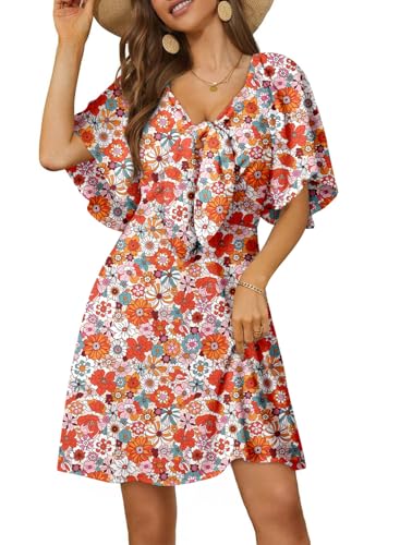 Image of Dokotoo Womens Dresses 2026 Spring Summer Deep V Neck Elegant Cocktail Bow tie Mini Dress S-XL