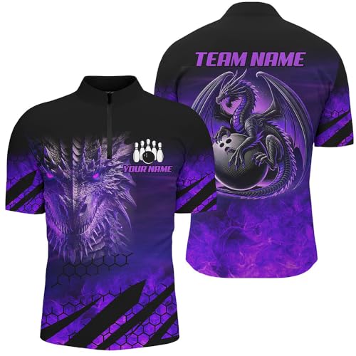 ChipteeAmz Custom Dragon Flame Bowling Shirts, Black Purple Green Red Dragon Fire Team Bowling Jerseys for Men and Women3