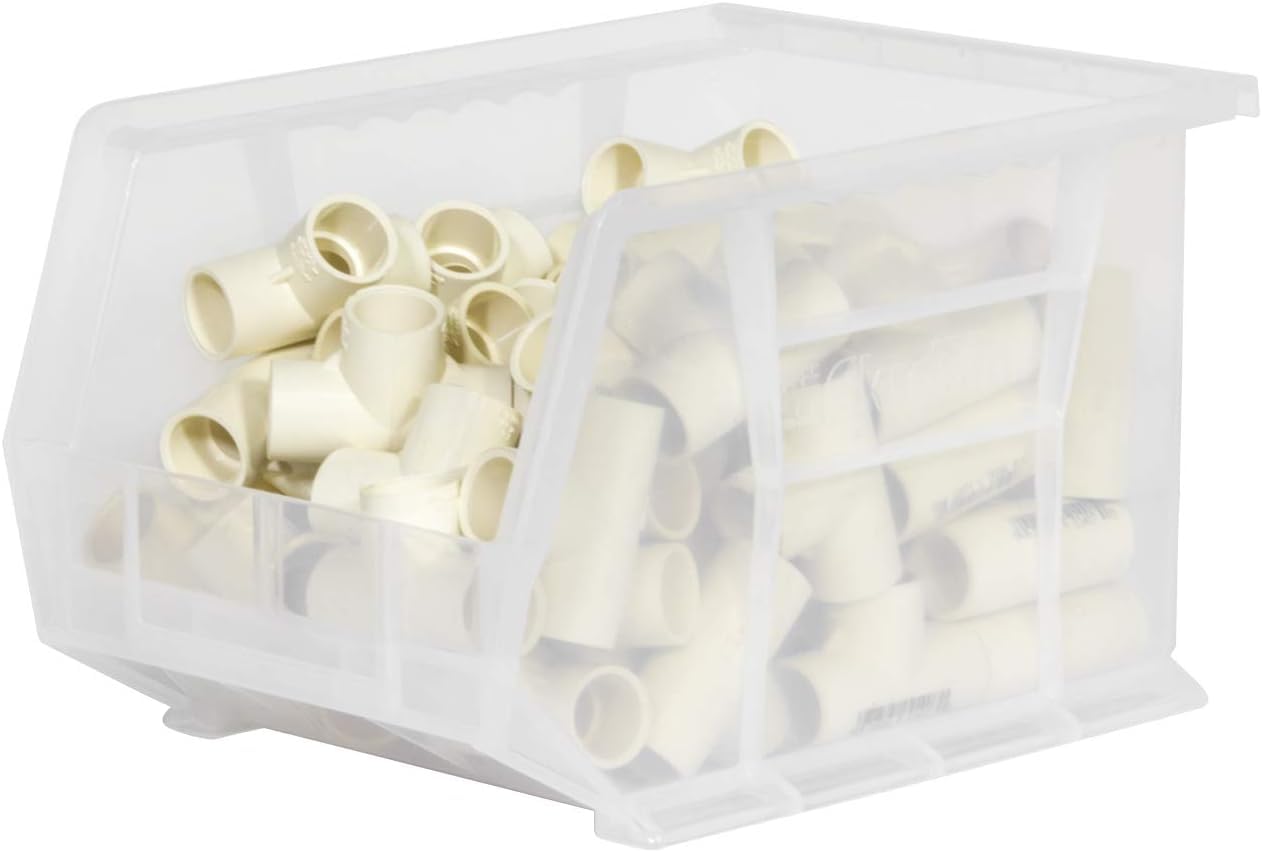 Akro-Mils 30239 AkroBins Plastic Storage Bins, Space-Saving Stackable Bins for Garage, Pantry, Craft Organization, 11-" x 8-" x 7-", Clear, 6-Pack