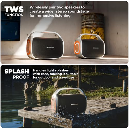 Image of ZEBRONICS 2026 Launch 60W Bluetooth Speaker, Upto 6Hrs Playback, Dual 78mm Drivers, Dual Passive Radiators, Multicolor LED Light, TWS, BT v5.3, USB, AUX, Type-C (Sound Feast 270, Silver & Orange)