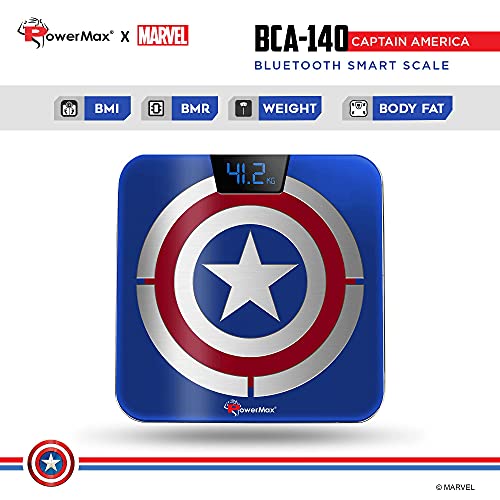PowerMax X Marvel BCA-140 Marvel Edition Captain America Series Digital Weight Machine for Human Body - High Accuracy Bathroom Weighing Scale with Step-on Technology & Super Durable 6mm Tempered Glass 3