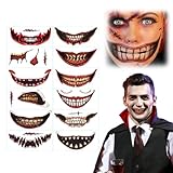 Halloween Prank Makeup Temporary Tattoo, 2025 Neu Halloween Mund Tattoo, Hallo ween Temporäre Tattoo Gruselige Hallo ween Tattoos Aufkleber Skelett Make up Accessoires Narben Tattoos (12PC)