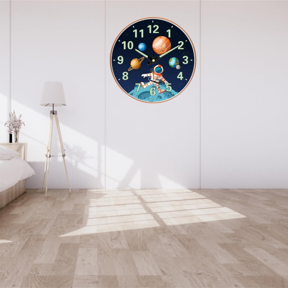 Image of ginoya brothers 12-Inch Round Wall Clock, Silent Non-Ticking Quartz Sweep Movement, Easy-to-Read Easy-to-Read Analog Display Living, Office & Home Decor (Radium Blue)