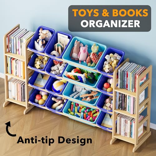 Image of SpaceAid Toy Storage Organizer with 6 Shelves and 16 Bins, Toy Organizers Storage Bookshelf, Kids Bin Shelf Toys Box Bookcase for Bedroom Playroom Organization Room Decor, Blue and Navy Blue