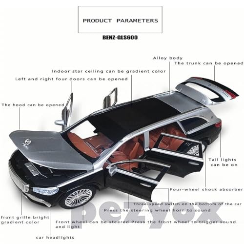 Image of Mercedes Benz GLS 600 SUV 1:24 Big Size Diecast Scale Model Alloy Metal Pull Back Toy car for Kids with Openable Doors & Light, Music Toy Vehicle for Kids (Black)