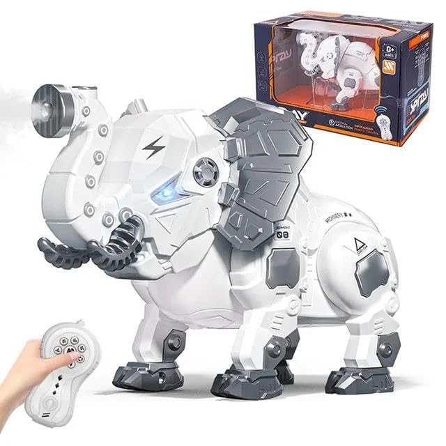Pihura Remote Control Jungle Elephant with Light Music & Smoke Function Robot Electronic Realistic Walking Animal with 3 Modes Back & Turn Feature 4