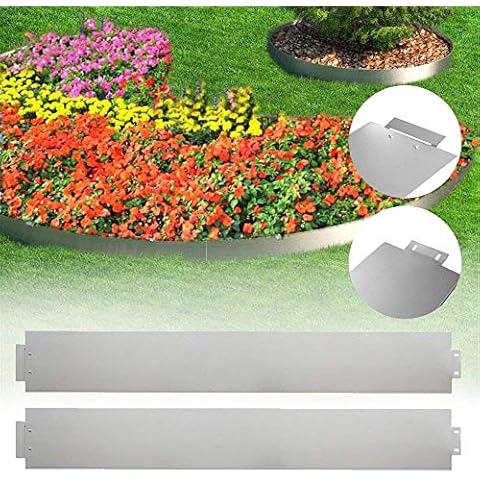 Aufun Lawn Edging Metal 5 m x 15 cm Galvanized Steel Lawn Fences Flexible and Strong Garden Border Edge for Edge of Lawn, Flowerbed, Silver Cover