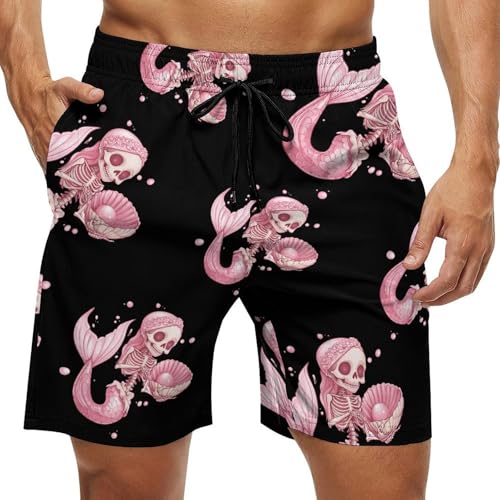 Skeleton Mermaides Mens Swim Trunks Quick Dry Board Shorts Beach Swimwear Bathing Suits