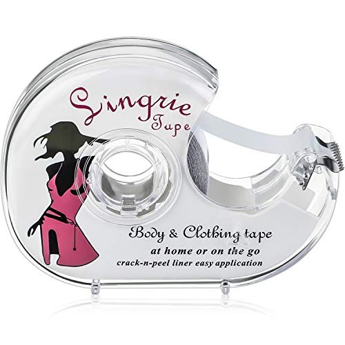 5 Pieces Body Tape Clear Fabric Double Sided Clothing Tape Lingerie Tape with Dispenser for Women Clothes Dress and Bra, 69 Feet