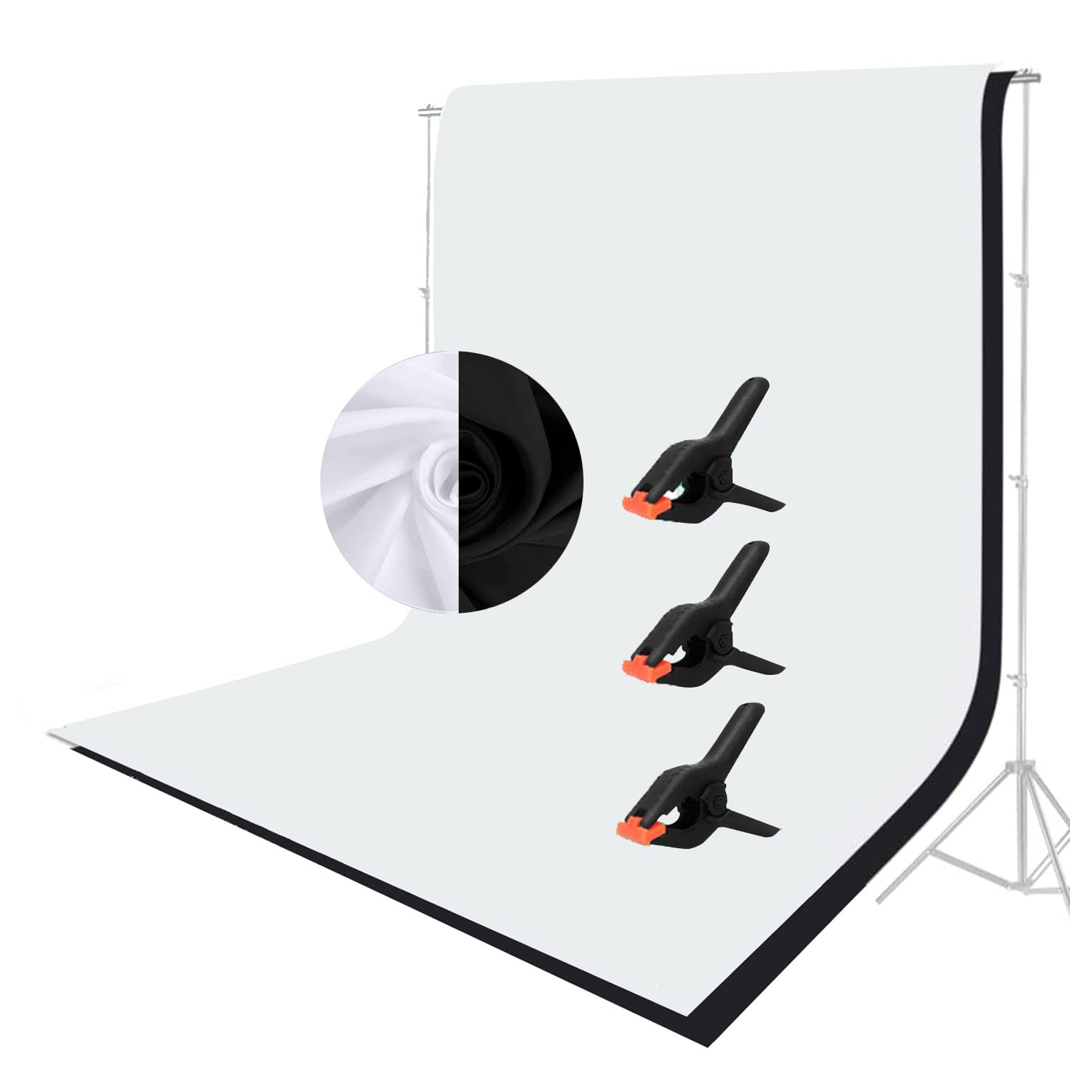 HIFFIN 8 x 12 FT White | Black | LEKERA Backdrop Photo Light Studio Photography Background with 3 pcs Backdrop Support Spring Clamp 4.3"/11cm-picture-15