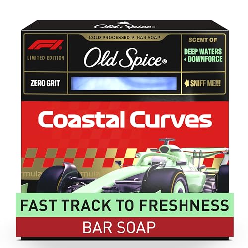 Image of Old Spice Bar Soap for Men, F1 Collection, Cold Pressed with Zero Grit, Fast Track to Freshness, Made with Natural Oils & Plant Based Cleanser, Coastal Curves with Deep Waters & Downforce Scent, 5 oz