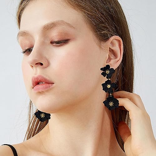 YUNXI Boho Metal Poppy Flower Dangle Earring Matte Painted Dual 3 Layer Tassel Fashion Bohemian Flower Floral Petal Tiered Drop for Women3