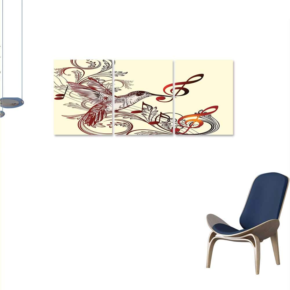 Hummingbirds Decorations 3 Piece Canvas Wall Art Flying Bird and Music Notes Clef Five Line Staff Musical Creative Artistic Ornate Print Paintings for Home Wall Office Decor 16"x24"x3pcs