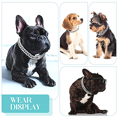 Image of Tallew Silver Dog Chain Diamond Collar Walking Metal Chain Necklace with Secure Buckle Pet Cuban Style Collar Jewelry Accessories for Small Medium Large Dog Cats(22 Inch)