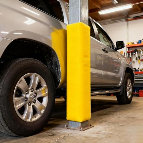 All-Weather Basketball Pole Pads, Yellow Foam Protectors for Garage & Basement, Padded Covers for Metal, Wood, Concrete Columns - Durable Post Padding