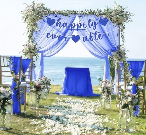 Image of Pre-Strung Happily Ever After Banner - Royal Blue Glitter Bachelorette Bridal Engagement Party Decoration Supplies, Bachelorette Wedding Party Banner for Engagement, Bridal Shower, Wedding Party Photo Booth Props