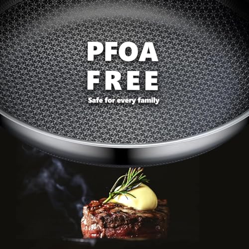 Image of OATOFP Non Stick Stainless Steel Skillets 12 inch, Hybrid Frying Pan with Lid, PFOA Free Cookware, Dishwasher and Oven-Safe Chef Pan