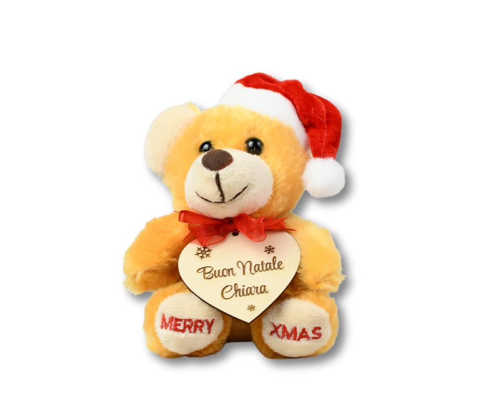 Orsetto di Peluche Natalizio Personalizzabile con Nome e Dedica - Ideale per Bambini e Fidanzati - Idea Regalo Natale per Lei e per Lui - Originale e Personalizzata